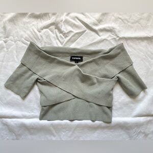Express Knit Ribbed Off Shoulder Criss Cross Sage Green Crop Top | Like New | S